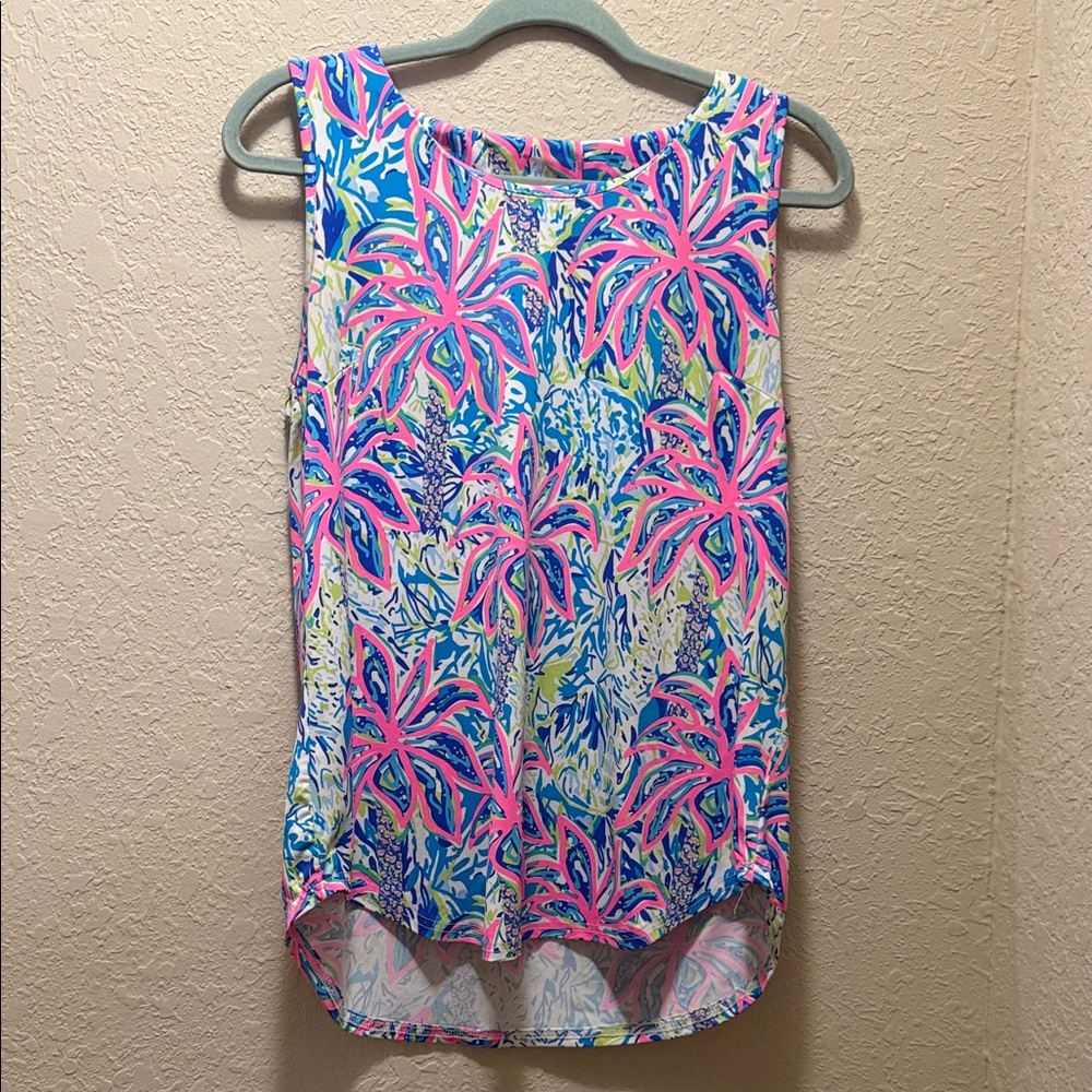 LuluB Pink Palm Tree Sleeveless Top